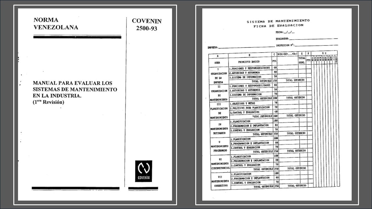 Sistema de Evaluación de Mantenimiento en Excel - bajo Norma COVENIN 2500-93 - Imagen 5